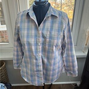 L.L. Bean Women’s 100% Cotton Wrinkle Free Multicolor Plaid Button Down Shirt